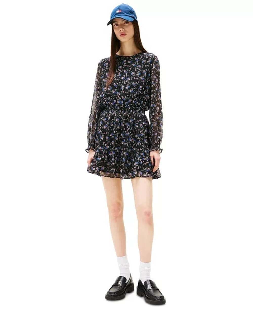 Tommy Jeans Size Medium Floral Chiffon Small Flowers Long Sleeve Mini Dress NWT